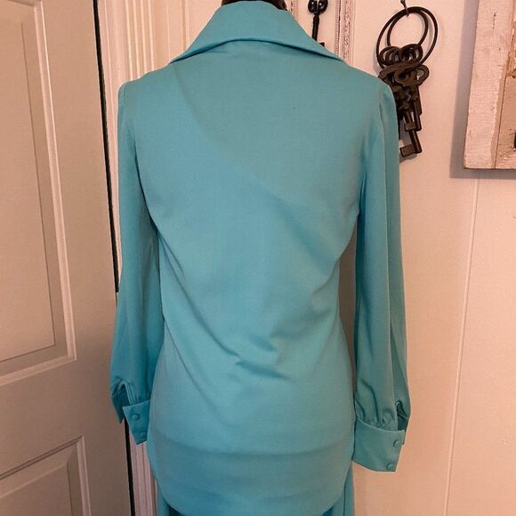 Vintage Kitty 60"s 70"s Turquoise 3 Piece Paint/Leisure Suit Size 10 - Picture 3 of 16